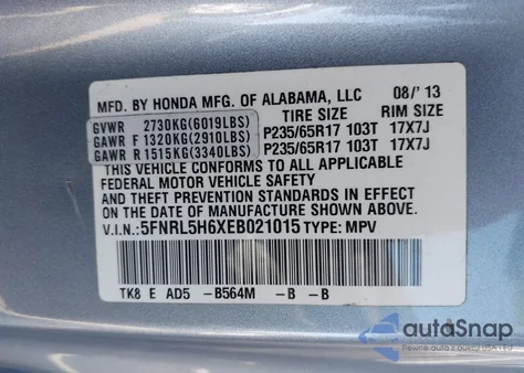 2014 Honda Odyssey Ex-L from USA, damaged, VIN 5FNRL5H6XEB021015